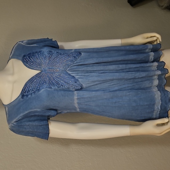 ONE WORLD Blue Embellished Butterfly Fairy Tunic Top - Picture 2 of 8